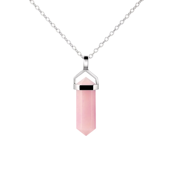 Pink Kunzite Gemstone Double Point Pendant Necklace on 925 Sterling Silver Box Chain. Chain Length: 50cm