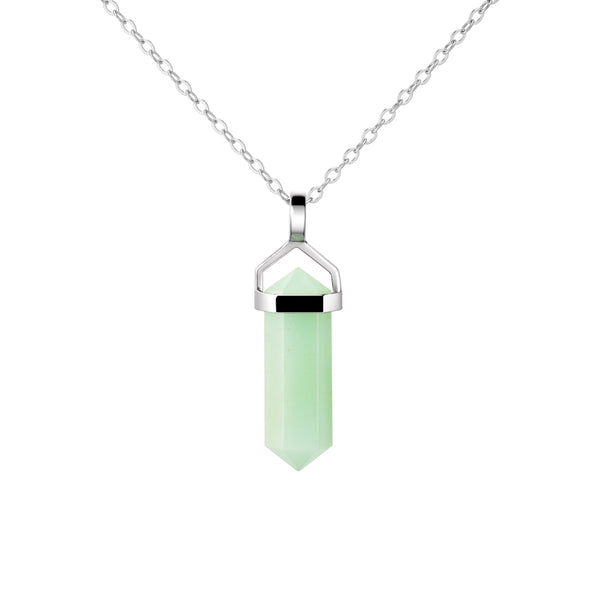 Franki Baker Small Green Natural Chrysoprase Gemstone Double Point Pendant Necklace 925 Sterling Silver Link Chain Length: 50cm