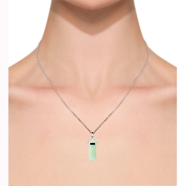 Franki Baker Small Green Natural Chrysoprase Gemstone Double Point Pendant Necklace 925 Sterling Silver Link Chain Length: 50cm