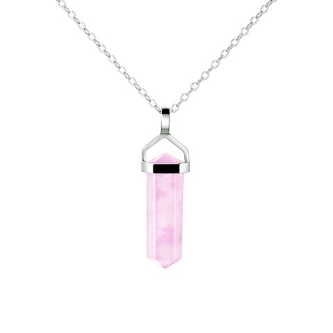 Pink Kunzite Gemstone Double Point Pendant Necklace on 925 Sterling Silver Box Chain. Chain Length: 50cm