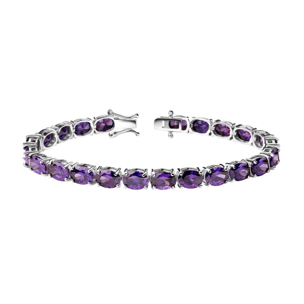 Tennis Bracelet 925 Sterling Silver Purple Amethyst CZ : Lenght: 20cm - Franki Baker Jewellery