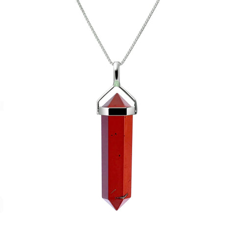 925 Sterling Silver Natural Red Jasper Gemstone Double Point Pendant Necklace. Chain Length: 50cm - Franki Baker Jewellery