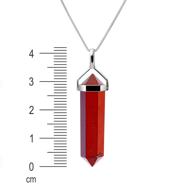 925 Sterling Silver Natural Red Jasper Gemstone Double Point Pendant Necklace. Chain Length: 50cm - Franki Baker Jewellery