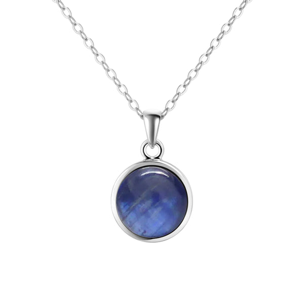 Dainty Iridescent Blue Brazilian Kyanite Gemstone Pendant Necklace on 925 Sterling Silver. 