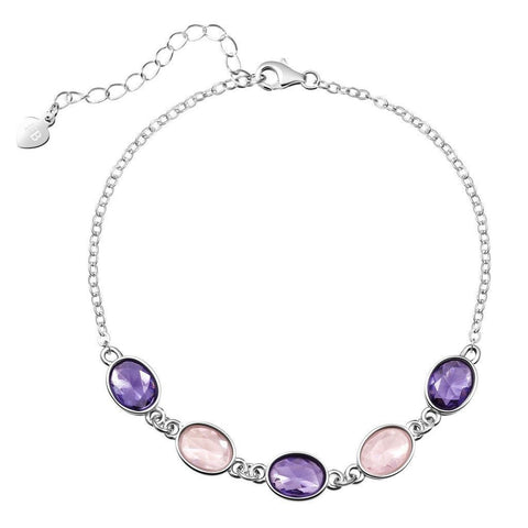 Amethyst and Rose Quartz Crystals on Silver Bracelet - Franki Baker Jewellery