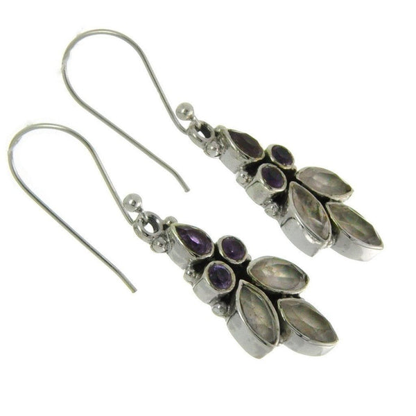 Amethyst and Rose Quartz Silver Drop Earrings - Franki Baker Jewellery