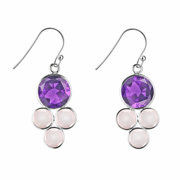 Amethyst and Rose Quartz Silver Drop Earrings - Franki Baker Jewellery