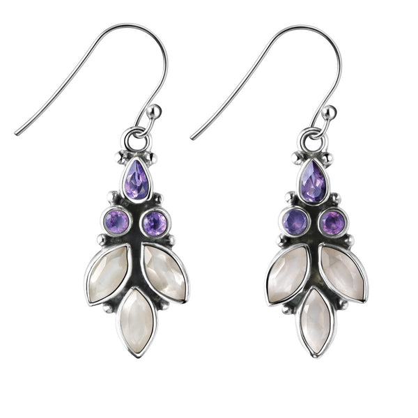 Amethyst and Rose Quartz Sterling Silver Drop Earrings - Franki Baker Jewellery