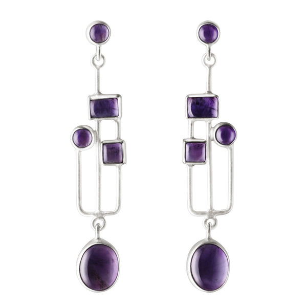 Amethyst and Silver Arts and Crafts Style Drop Earrings - Franki Baker Jewellery