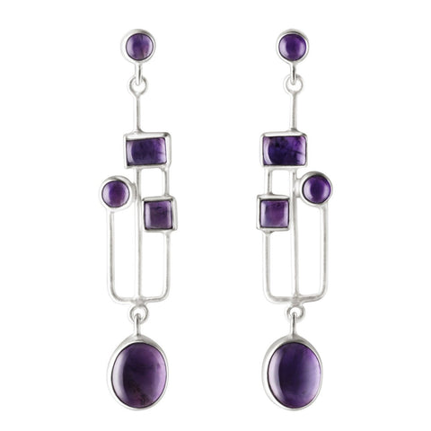 Amethyst and Silver Arts and Crafts Style Drop Earrings - Franki Baker Jewellery
