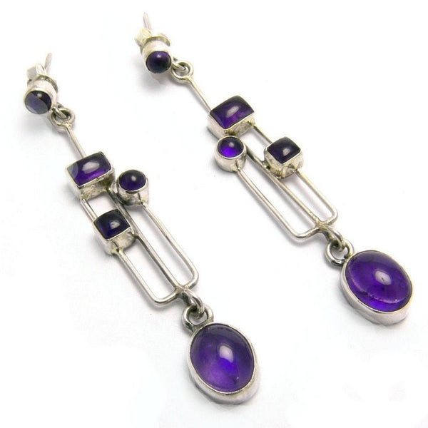 Amethyst and Silver Arts and Crafts Style Drop Earrings - Franki Baker Jewellery