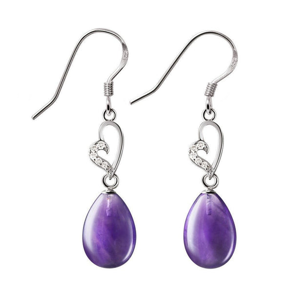 Amethyst and Simulated Diamond (CZ) Gemstone and 925 Sterling Silver Heart Earrings - Franki Baker Jewellery
