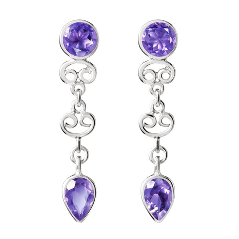 Amethyst and Sterling Silver Drop Earrings - Franki Baker Jewellery
