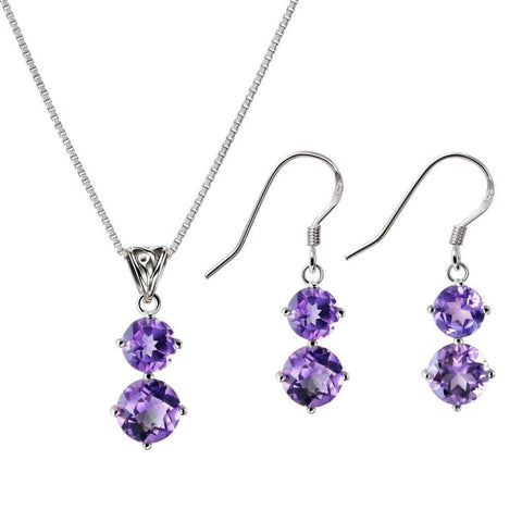 Amethyst and Sterling Silver Pendant Necklace and Drop Earrings Jewellery Set - Franki Baker Jewellery