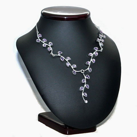 Amethyst and Sterling Silver Vine Leaf Fine Necklace - Franki Baker Jewellery