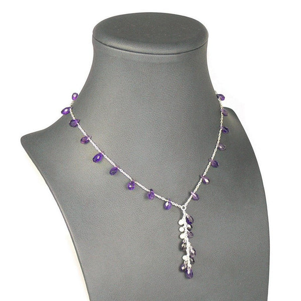 Amethyst and White Pearl Necklace on Silver Chain - Franki Baker Jewellery
