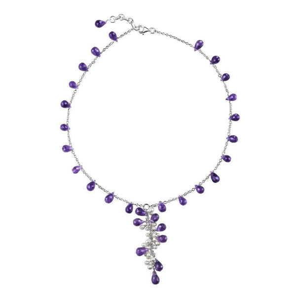 Amethyst and White Pearl Necklace on Silver Chain - Franki Baker Jewellery