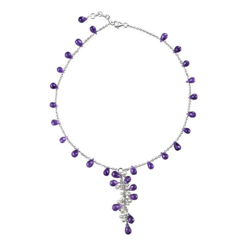Amethyst and White Pearl Necklace on Silver Chain - Franki Baker Jewellery