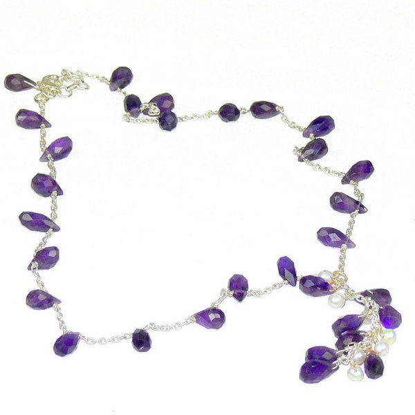 Amethyst and White Pearl Necklace on Silver Chain - Franki Baker Jewellery