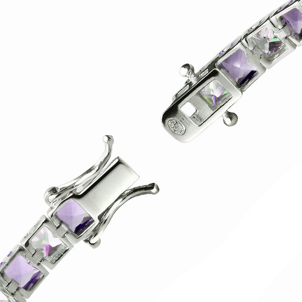 Amethyst & Clear CZ Gemstone Classic Princess Style Tennis Bracelet