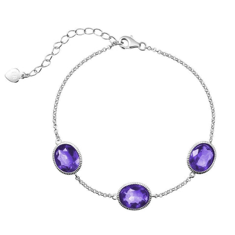 Amethyst Coloured Crystals on Sterling Silver Chain Bracelet - Franki Baker Jewellery