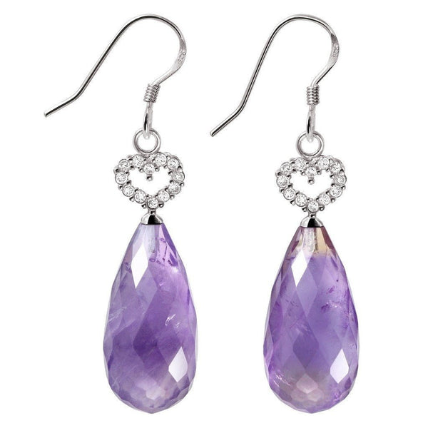 Amethyst, Cubic Zirconia and Sterling Silver Heart Earrings - Franki Baker Jewellery