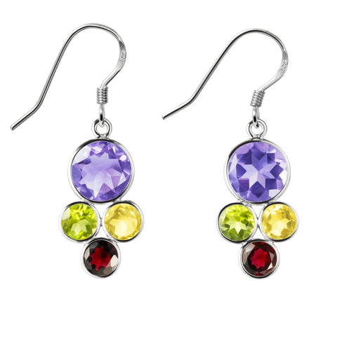Amethyst, Garnet, Citrine and Peridot Silver Drop Earrings - Franki Baker Jewellery
