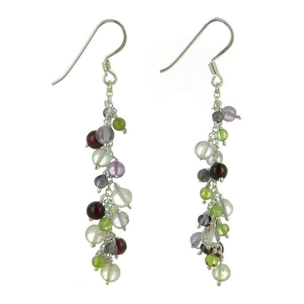 Amethyst, Garnet, Peridot and Rock Crystals on Silver Drop Earrings - Franki Baker Jewellery