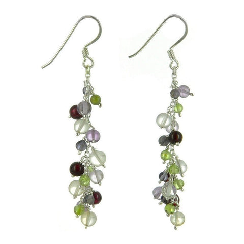Amethyst, Garnet, Peridot and Rock Crystals on Silver Drop Earrings - Franki Baker Jewellery