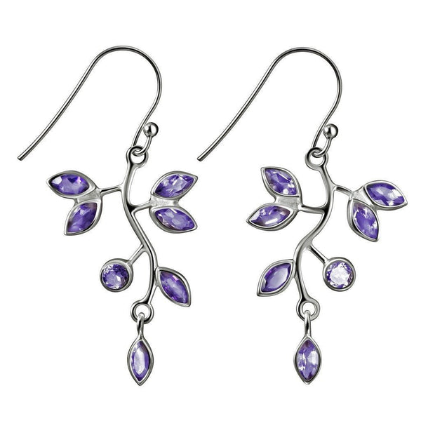 Amethyst Gemstone and Sterling Silver Vine Leaf Earrings - Franki Baker Jewellery