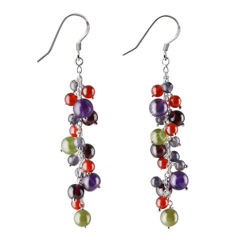 Amethyst Iolite Carnelian Garnet & Peridot Long Dangle Sterling Silver Earrings - Franki Baker Jewellery