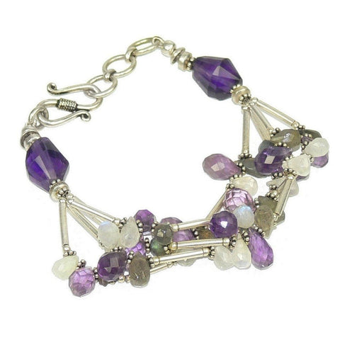 Amethyst, Moonstone, Labradorite and Silver Bracelet - Franki Baker Jewellery