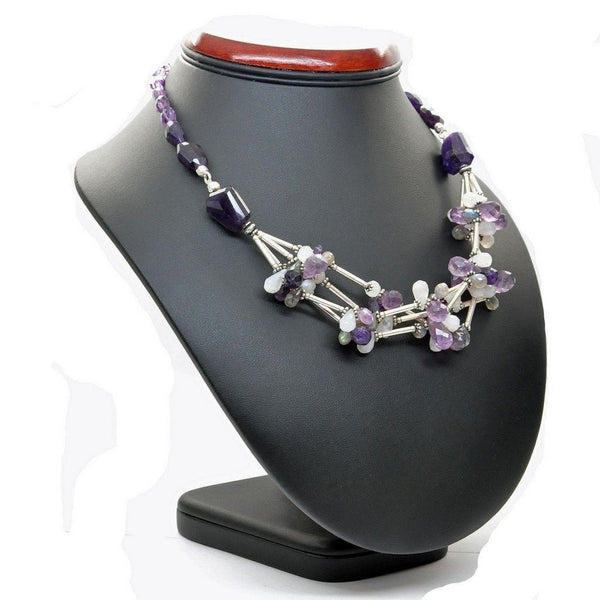 Amethyst, Moonstone, Labradorite and Silver Chunky Necklace - Franki Baker Jewellery