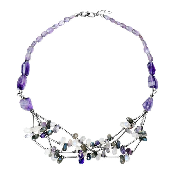 Amethyst, Moonstone, Labradorite and Silver Chunky Necklace - Franki Baker Jewellery