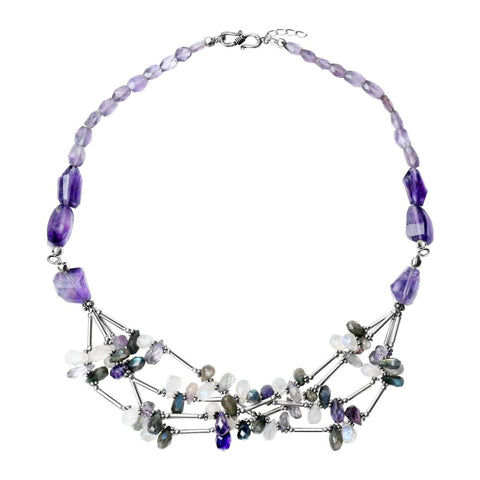 Amethyst, Moonstone, Labradorite and Silver Chunky Necklace - Franki Baker Jewellery
