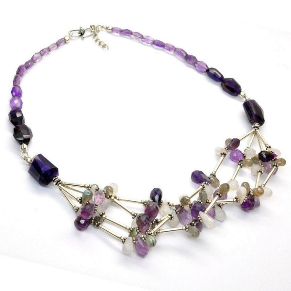 Amethyst, Moonstone, Labradorite and Silver Chunky Necklace - Franki Baker Jewellery