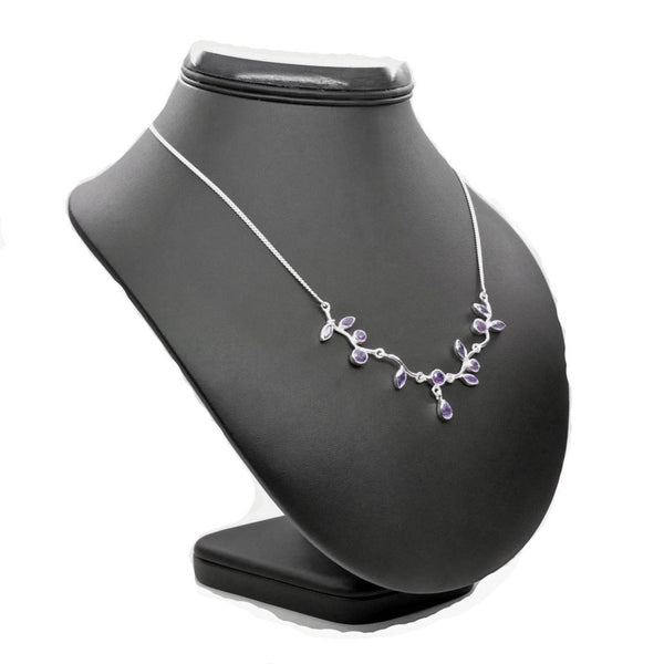 Delicate Amethyst Gemstone and 925 Sterling Silver Chain Leaf Necklace. - Franki Baker Jewellery