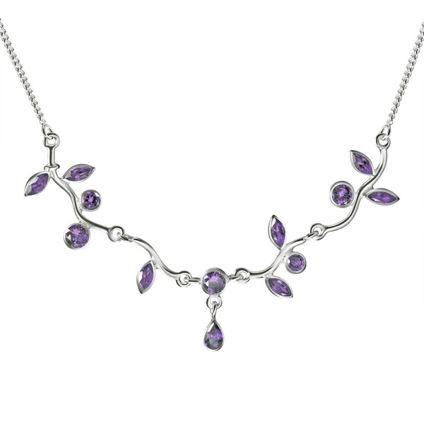 Delicate Amethyst Gemstone and 925 Sterling Silver Chain Leaf Necklace. - Franki Baker Jewellery