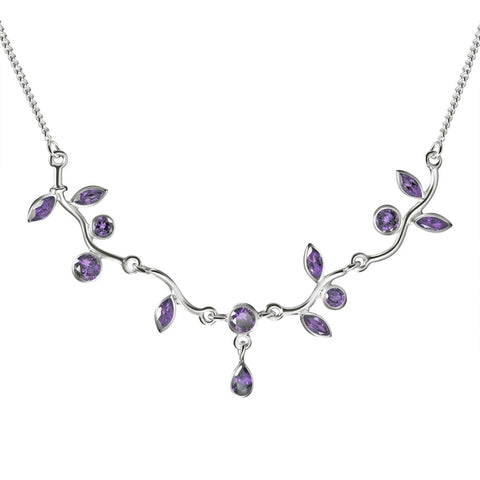 Delicate Amethyst Gemstone and 925 Sterling Silver Chain Leaf Necklace. - Franki Baker Jewellery