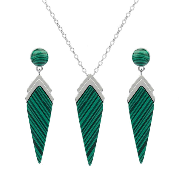 An Art Deco inspired created green Malachite gemstone pendant necklace & earring set. - Franki Baker Jewellery
