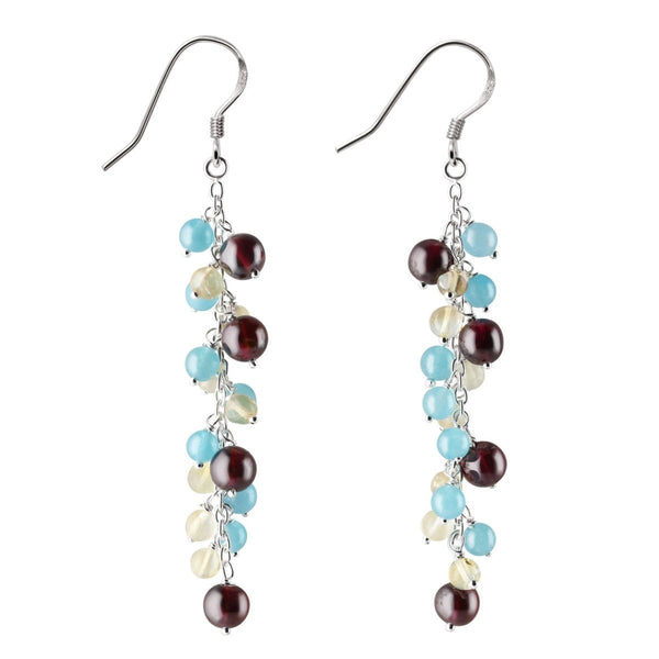 Aqua Chalcedony, Garnet & Citrine Gemstone Drop Earrings on 925 Sterling Silver - Franki Baker Jewellery
