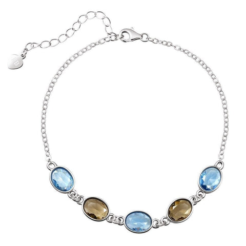 Aquamarine and Smoky Topaz Coloured Crystals on Silver Bracelet - Franki Baker Jewellery
