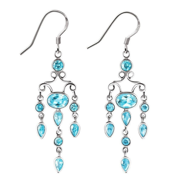 Aquamarine Blue Coloured Cubic Zirconia and Silver Chandelier Earrings - Franki Baker Jewellery