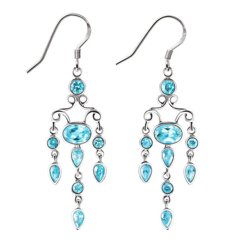 Aquamarine Blue Coloured Cubic Zirconia and Silver Chandelier Earrings - Franki Baker Jewellery