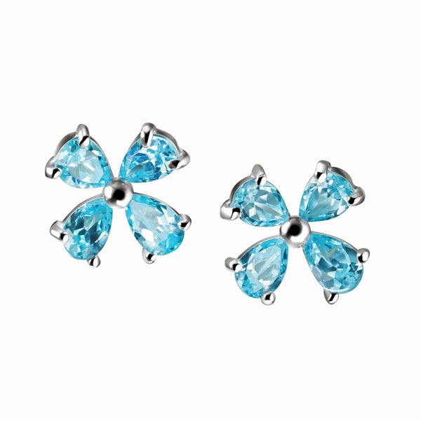 Aquamarine Blue Coloured CZ Flower Necklace & Earring Set on Sterling Silver - Franki Baker Jewellery