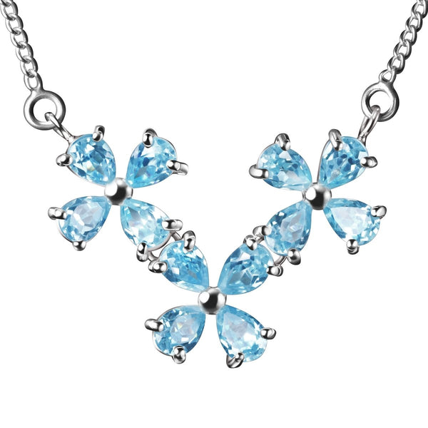 Aquamarine Blue Coloured CZ Flower Necklace & Earring Set on Sterling Silver - Franki Baker Jewellery