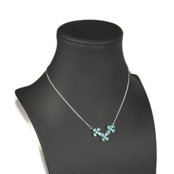 Aquamarine Blue Coloured CZ Flower Necklace & Earring Set on Sterling Silver - Franki Baker Jewellery