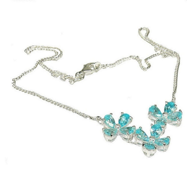Aquamarine Blue Coloured CZ Flower Necklace on Sterling Silver Chain - Franki Baker Jewellery