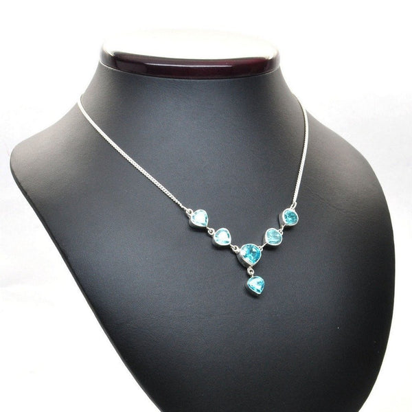 Aquamarine Blue Cubic Zirconia and Sterling Silver Chain Necklace - Franki Baker Jewellery