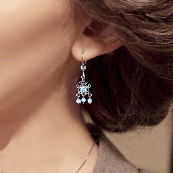 Aquamarine Blue Cubic Zirconia and Sterling Silver Drop Earrings - Franki Baker Jewellery